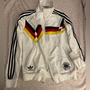 Adidas White Jacket with Black and Red Stripes